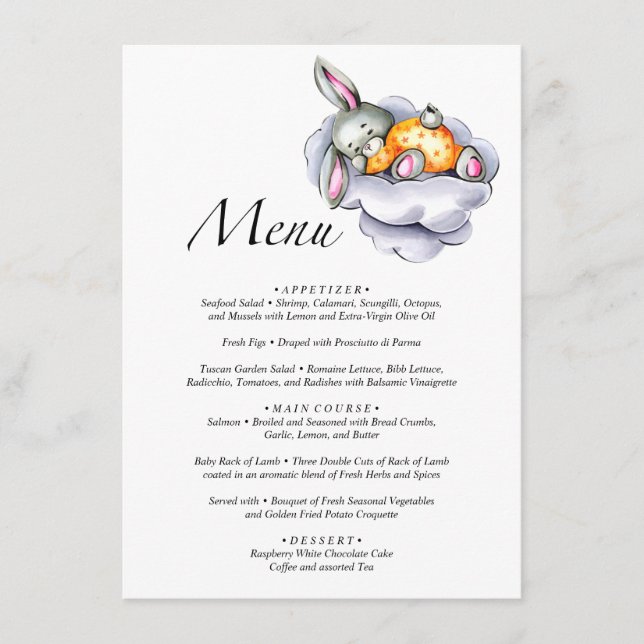 Menu watercolor little Bunny baby shower (Front)