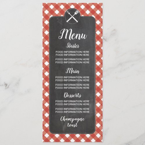 Menu Wedding Cards Red Gingham Chalk BBQ