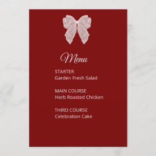 Menu Wedding Elegant Burgundy Lace Bow Card