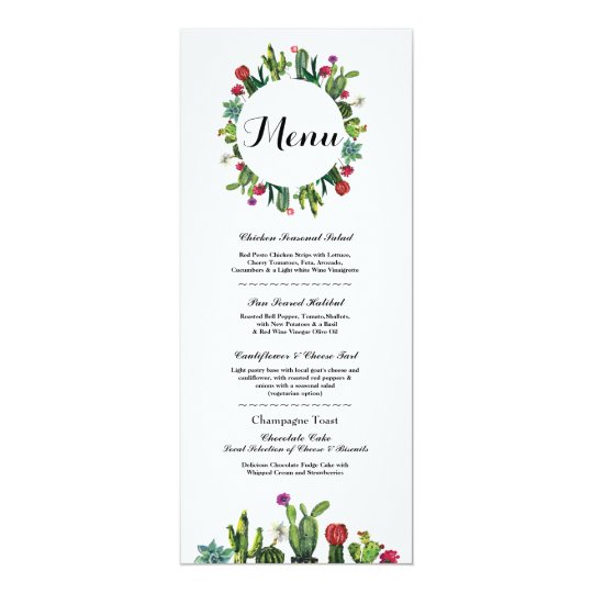 Menu Wedding Reception Cactus Fiesta Mexican Menus Invitation