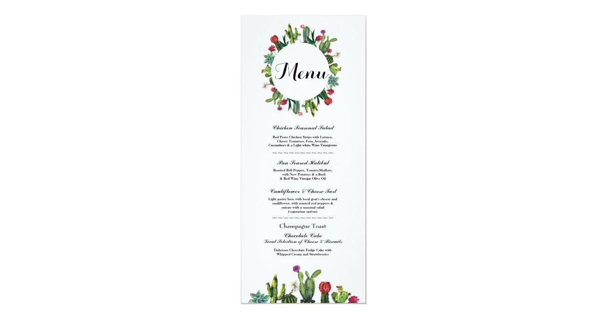 Menu Wedding Reception Cactus Fiesta Mexican Menus Invitation