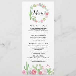 Menu Wedding Reception Cactus Fiesta Mexican Menus Invitation