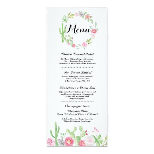 Menu Wedding Reception Cactus Fiesta Mexican Menus Invitation