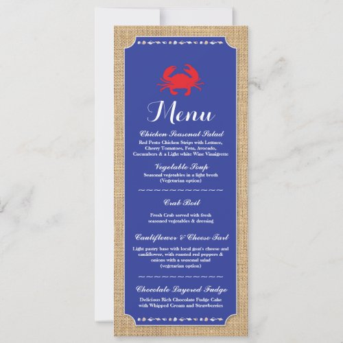 Menu Wedding Reception Crab Boil Beach Invitation