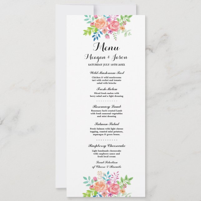 Menu Wedding Reception Elegant Flowers Cards (Front)