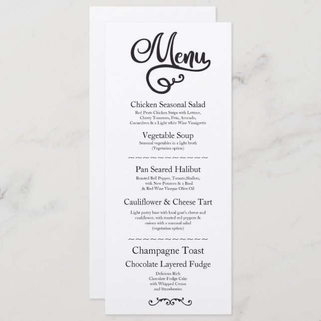 Menu Wedding Reception Elegant Kraft Script Invitation (Front/Back)