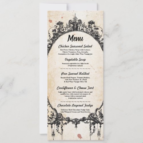 Menu Wedding Reception Gothic Frame Halloween Invitation