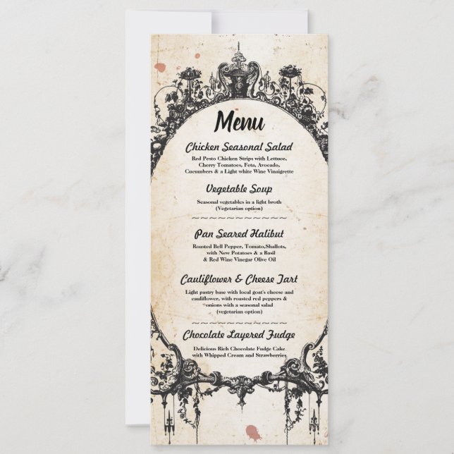 Menu Wedding Reception Gothic Frame Halloween Invitation (Front)