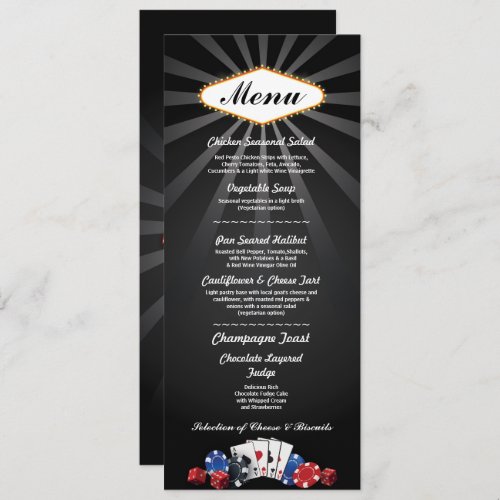 Menu Wedding Reception Las Vegas Casino Card