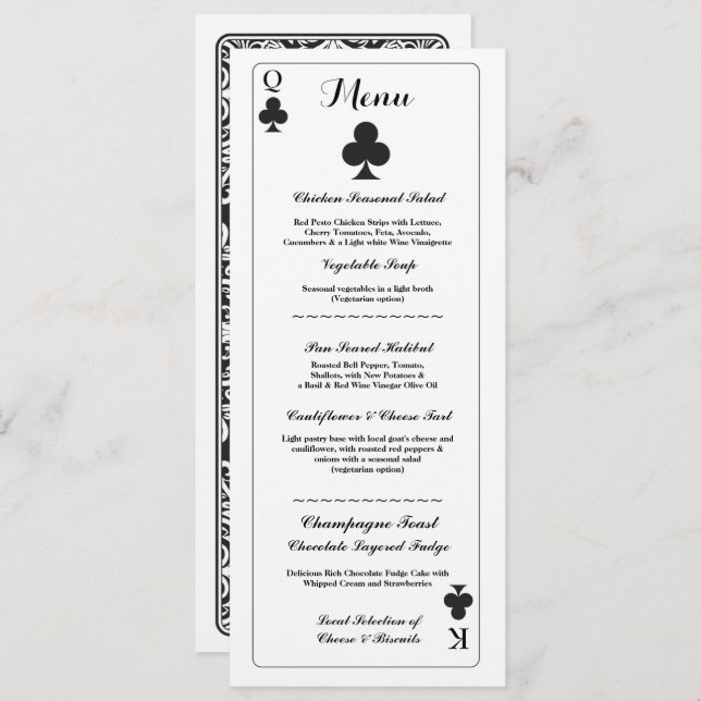 Menu Wedding Reception Playing Cards Ace of Clubs (Front/Back)