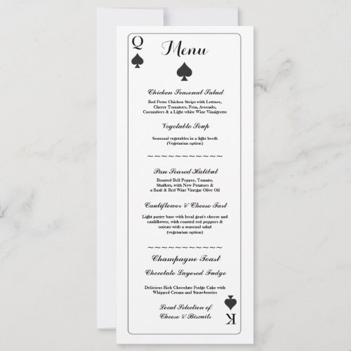 Menu Wedding Reception Playing Cards Ace of Spades