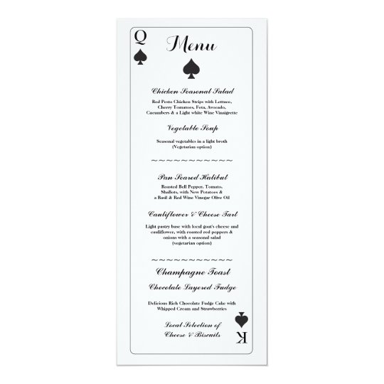 Menu Wedding Reception Playing Cards Ace Of Spades Zazzle Com