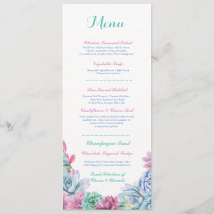 Menu Wedding Reception Rustic Pastel Succulents