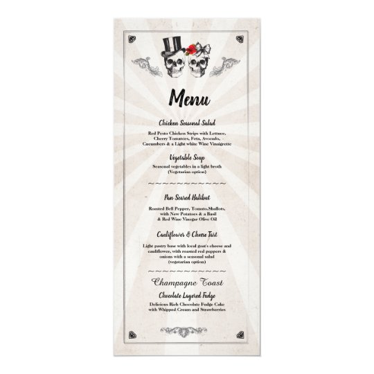 Menu Wedding Reception Rustic Skulls Roses Menus Invitation