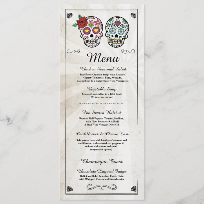 Menu Wedding Reception Rustic Sugar Skulls Menus | Zazzle.com