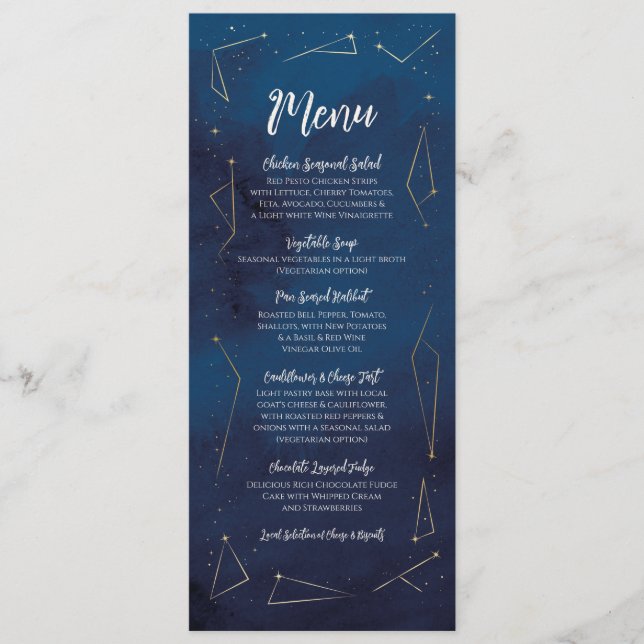 Menu Wedding Reception Star Sign Navy Cosmic (Front)