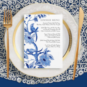 Menu Wedding Vintage Blue White Chinoiserie Floral