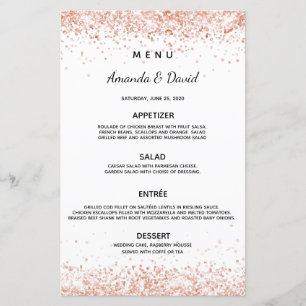 Menu white rose gold elegant wedding