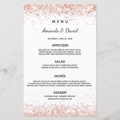 Menu white rose gold elegant wedding