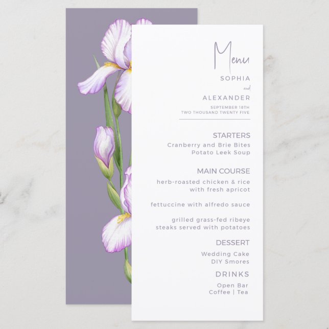 Menus for a modern wedding. (Front/Back)