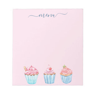 Meny blush pink baking blue cupcakes notepad