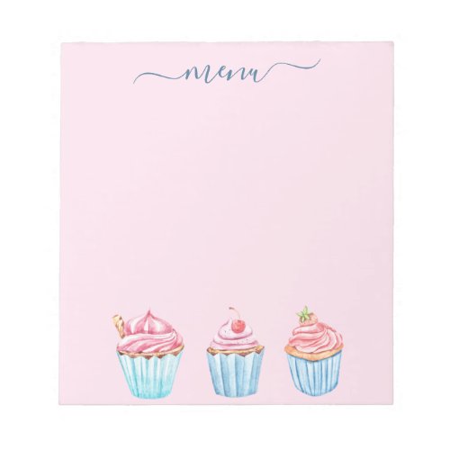 Meny blush pink baking blue cupcakes notepad