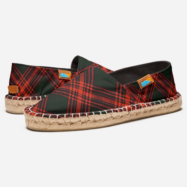 Menzies Antique Hunting Clan Tartan Plaid Pattern Espadrilles (Angled)