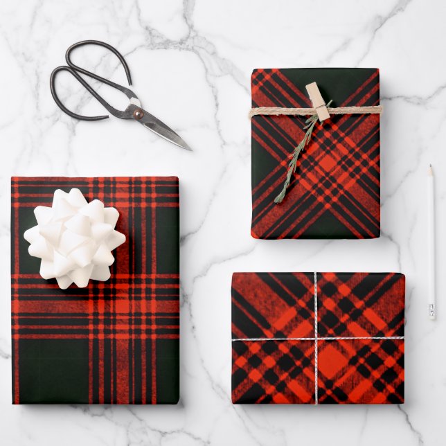 Menzies Antique Hunting Tartan Plaid Pattern Wrapping Paper Sheets (Front)