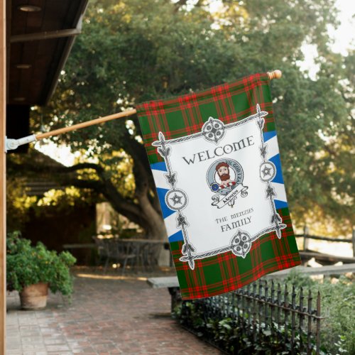 Menzies Green Modern Tartan Garden Flag _ Clan Bad