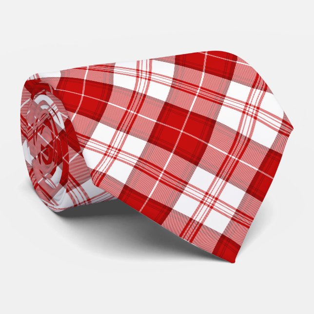 Menzies tartan red white plaid neck tie (Rolled)