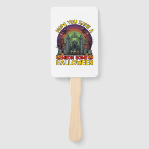 Meon Some Halloween Cemetery Gate Monsters Pumpkin Hand Fan