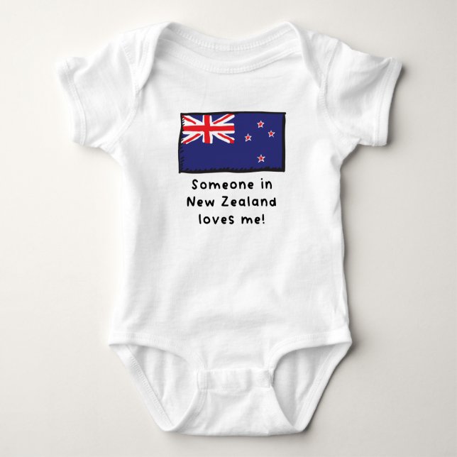 meone in New Zealand Loves Me New Zealandic Flag Baby Bodysuit (Front)