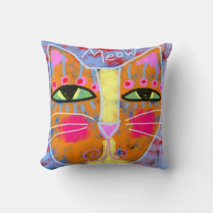 Meow! Abstract Cat Face Throw Pillow