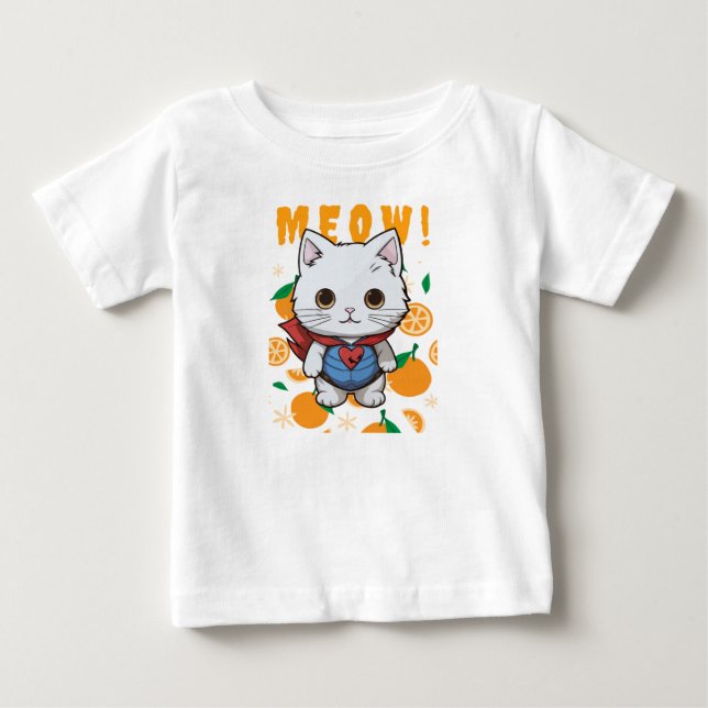 "MEOW!" Adorable Superhero Cat T-Shirt for Babies (Front)