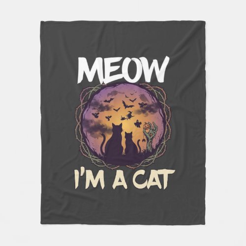 Meow Am Cat Halloween Night Witch Pumpkin_1 Fleece Blanket