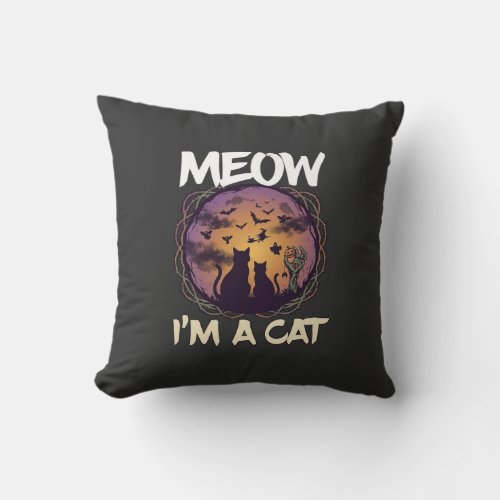 Meow Am Cat Halloween Night Witch Pumpkin_1 Throw Pillow