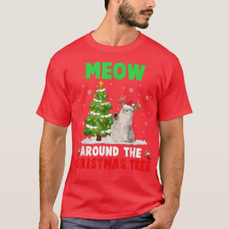 Meow Around Christmas Tree Santa Reindeer Cat T-Shirt