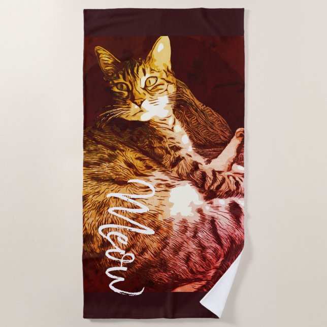 Meow Arsty Kitty Beach Towel (Front)