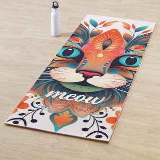Meow Asanas: Blue Red Floral Cat Lover's Yoga Mat