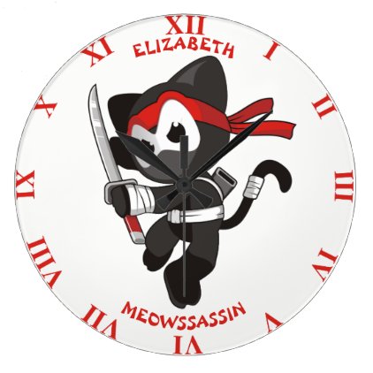 Meow Assassin Ninja Cat Meowssassin Cute Funny Large Clock