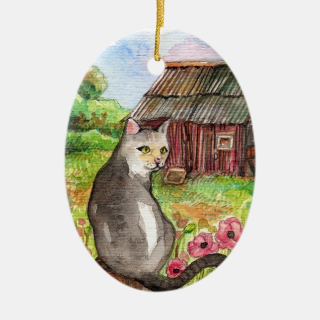 Meow at the Barn Ceramic Ornament (Front)
