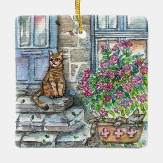 Meow at the Door Ceramic Ornament (Front)