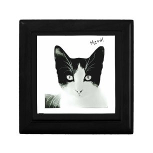 Meow Black and White Cat Kitten Sketch Gift Box