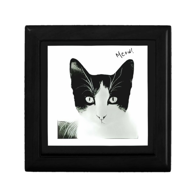 Meow Black and White Cat Kitten Sketch Gift Box (Front)