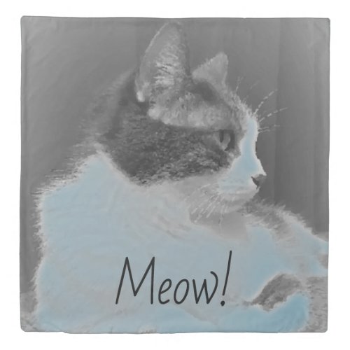 Meow Black and White Cat Photo Design Duvet Cover