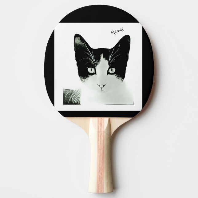 Meow Black and White Cat Ping Pong Paddle (Front)