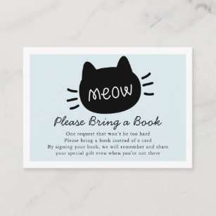 Meow Black Cat Face Blue Baby Shower Book Request Enclosure Card