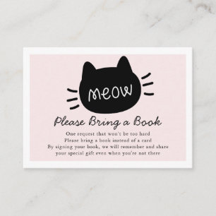 Meow Black Cat Face Pink Baby Shower Book Request Enclosure Card