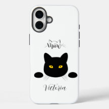 Meow Black Cat Golden Eyes Customizable