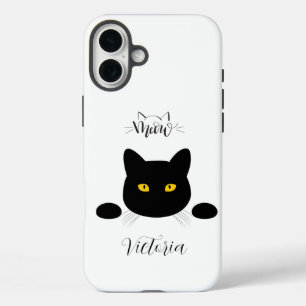 Meow Black Cat Golden Eyes Customizable iPhone 16 Plus Case